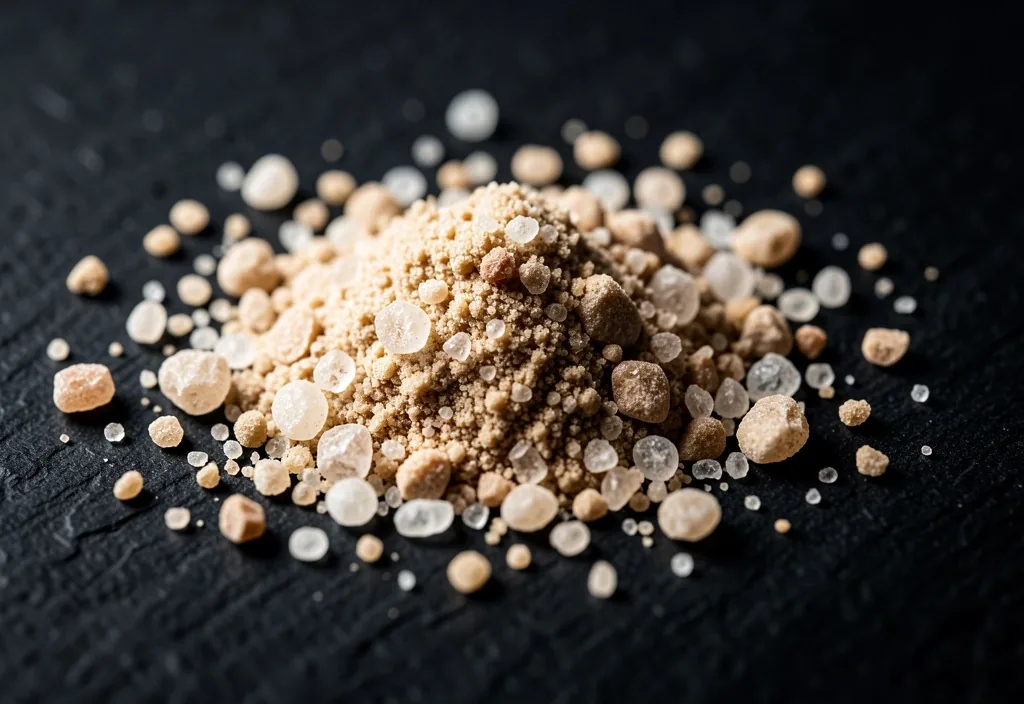 Macro view of crystalline raw supplement powder