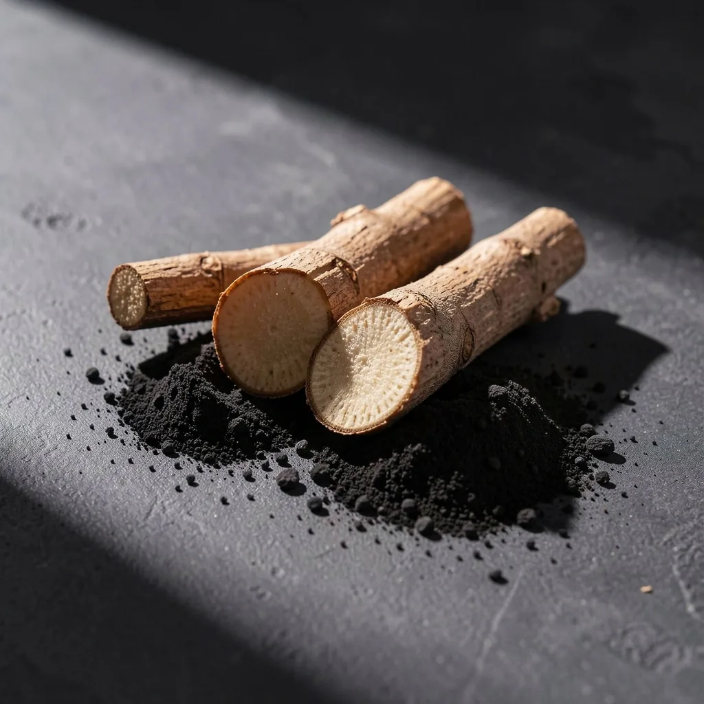 Tongkat Ali root and mineral powder on concrete